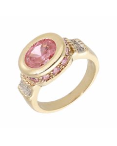 Pre-Owned 9ct Gold Pink Cubic Zirconia Fancy Solitaire Ring