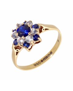 Pre-Owned 9ct Yellow Gold Blue & White Spinel Cluster Ring