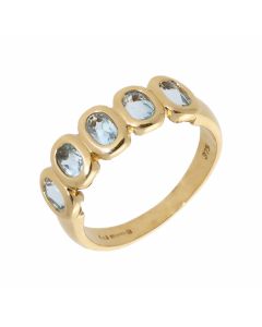 Pre-Owned 9ct Yellow Gold Blue Topaz 5 Stone Dress Ring