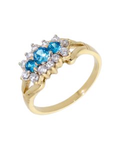 Pre-Owned 9ct Gold Blue & White Cubic Zirconia Cluster Ring