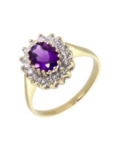 Pre-Owned 9ct Gold Amethyst & Cubic Zirconia Cluster Ring