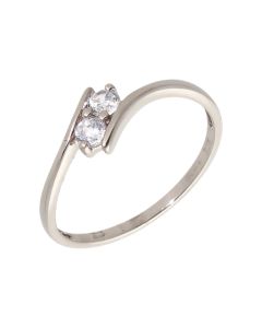 Pre-Owned 9ct White Gold Cubic Zirconia 2 Stone Twist Ring