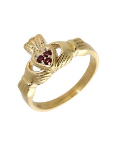 Pre-Owned 9ct Yellow Gold Garnet Set Claddagh Ring