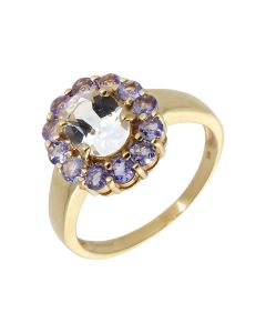 Pre-Owned 9ct Yellow Gold Blue Topaz & Tanzanite Cluster Ring