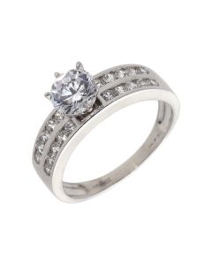 Pre-Owned 9ct White Gold Cubic Zirconia Solitaire & Band Ring