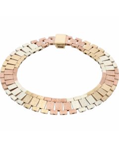 Pre-Owned 9ct Yellow Rose & White Gold Brick Link Bracelet