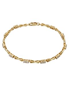 Pre-Owned 9ct Gold 7.5" Cubic Zirconia Set Kiss Link Bracelet