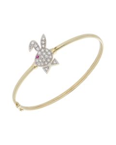 Pre-Owned 9ct Gold Gemstone Set Hollow Playboy Bunny Bangle