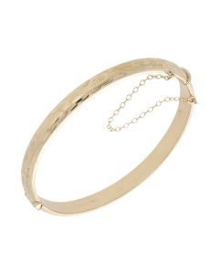 Pre-Owned 9ct Gold 6mm Half Patterned Hollow Hinged Bangle