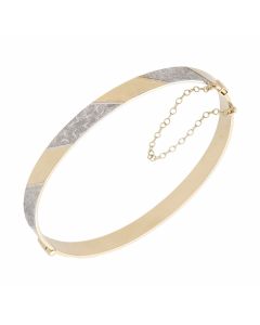 Pre-Owned 9ct Yellow & White Gold Frosted Hinged Bangle