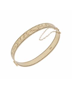 Pre-Owned 9ct Yellow Gold Half Patterned Rope Edged Cuff Bangle