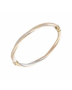 Pre-Owned 9ct Yellow & White Gold Hinged Hollow Twist Bangle
