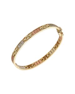 Pre-Owned 9ct Yellow Rose & White Gold Hinged Brick Link Bangle