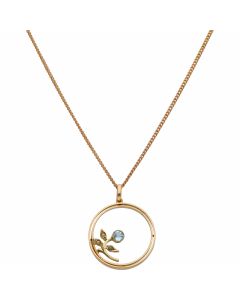 Pre-Owned 9ct Gold Gemstone Set Flower Circle Pendant Necklace