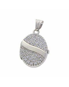 Pre-Owned 9ct White Gold Cubic Zirconia Oval Wave Locket Pendant