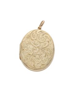 Pre-Owned 9ct Yellow Gold Large Patterned Oval Locket Pendant