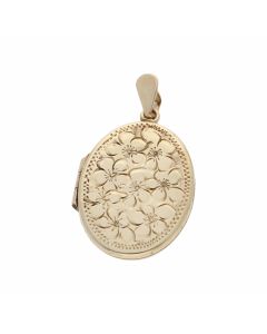 Pre-Owned 9ct Yellow Gold Floral Patterned Oval Locket Pendant
