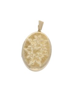 Pre-Owned 9ct Yellow Gold Floral Patterned Oval Locket Pendant