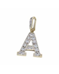 Pre-Owned 9ct Yellow Gold Cubic Zirconia Initial A Pendant