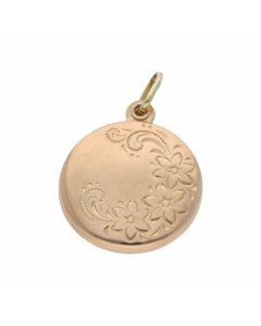 Pre-Owned 9ct Yellow Gold Part Patterned Round Locket Pendant