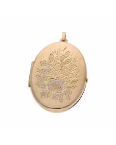 Pre-Owned 9ct Yellow & White Gold Floral Pattern Locket Pendant