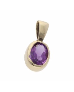 Pre-Owned 9ct Yellow Gold Oval Amethyst Solitaire Pendant