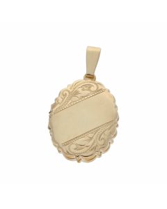Pre-Owned 9ct Yellow Gold Part Patterned Oval Locket Pendant