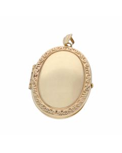 Pre-Owned 9ct Yellow Gold Patterned Edge Oval Locket Pendant