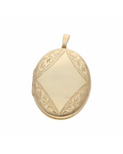 Pre-Owned 9ct Gold Part Patterned Edge Oval Locket Pendant