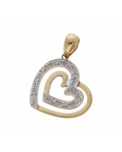 Pre-Owned 9ct Gold Diamond Set Double Heart Pendant