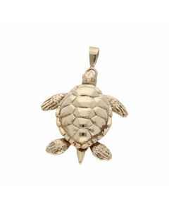 Pre-Owned 9ct Yellow Gold Green Gemstone Eyes Turtle Pendant