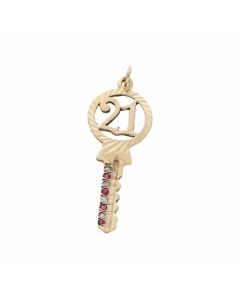 Pre-Owned 9ct Yellow Gold Ruby & Diamond Age 21 Key Pendant