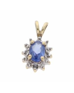 Pre-Owned 9ct Gold Blue Cubic Zirconia & Diamond Cluster Pendant