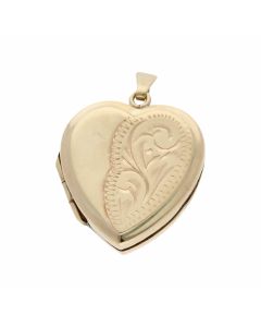 Pre-Owned 9ct Yellow Gold Part Patterned Heart Locket Pendant