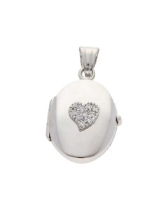 Pre-Owned 9ct White Gold Cubic Zirconia Heart Set Locket Pendant