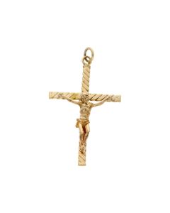 Pre-Owned 9ct Yellow Gold Twist Crucifix Pendant