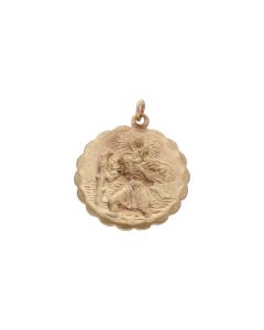 Pre-Owned 9ct Gold Brushed Double-Sided St.Christoper Pendant