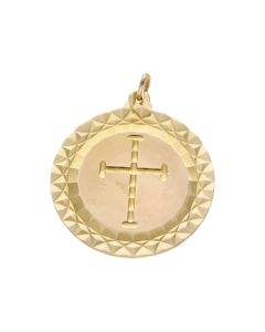 Pre-Owned 9ct Yellow Gold Cross Engraved Circle Disc Pendant