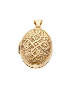 Pre-Owned 9ct Yellow Gold Celtic Patterned Oval Locket Pendant