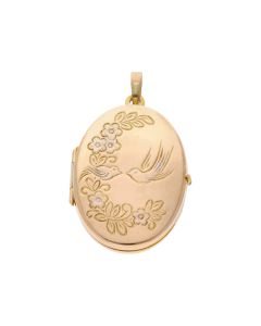 Pre-Owned 9ct Gold Lovebirds Oval Locket Pendant