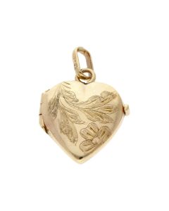 Pre-Owned 9ct Yellow Gold Patterned Heart Locket Pendant