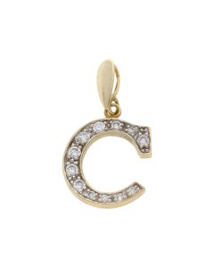 Pre-Owned 9ct Yellow Gold Cubic Zirconia Initial C Pendant