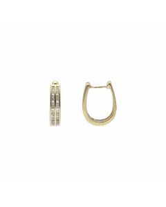 Pre-Owned 9ct Gold Double Row Diamond Huggie Style Earrings