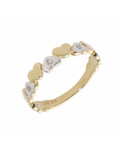 New 9ct 2 Colour Gold Diamond Hearts Dress Ring