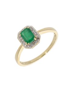 New 9ct Yellow Gold Emerald & Diamond Cluster Ring
