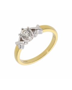 New 18ct Yellow Gold 0.40ct Diamond Solitaire Kiss Detail Ring
