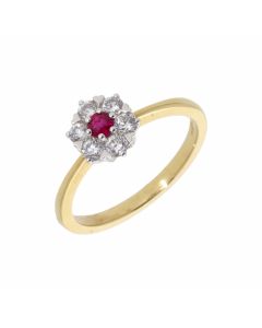 New 18ct Yellow Gold Ruby & 0.40ct Diamond Heart Detail Cluster
