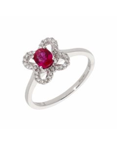 New 18ct White Gold Ruby & Diamond Cluster Ring