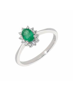 New 18ct White Gold Emerald & Diamond Oval Cluster Ring