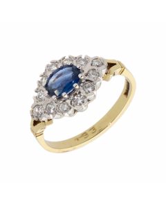 New 18ct Gold Sapphire & Diamond Vintage Style Cluster Ring